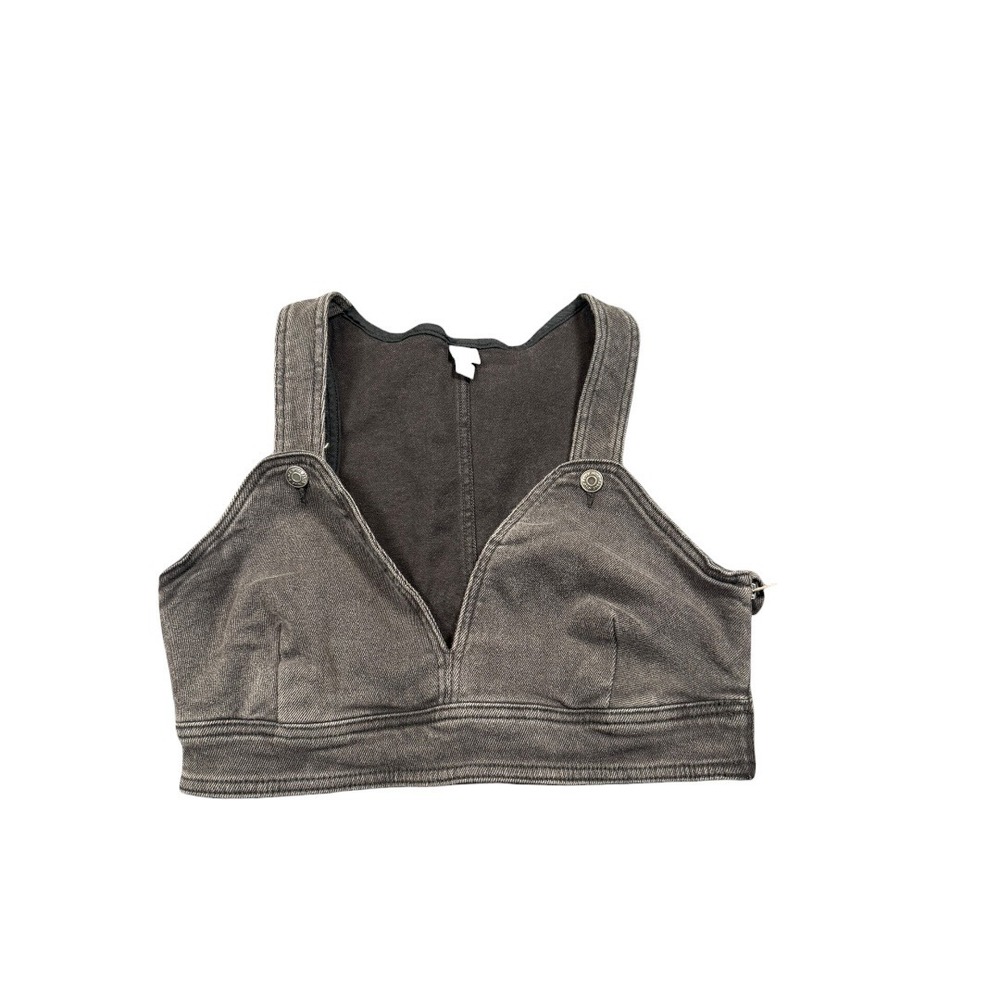 Wild Fable Womens Washed Black Denim‎ V-Neck Crop Top Side Zip Gray Size M